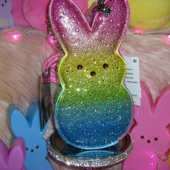 Betsey Johnson Kitsch Peeps Rainbow Rhinestone Bunny Rabbit Easter Crossbody Bag - Picture 3 of 16